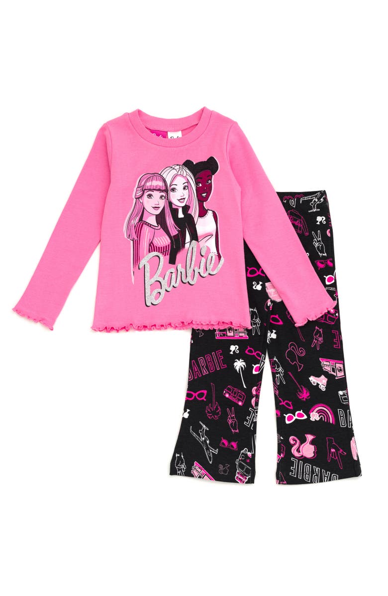 Barbie Long Sleeve T-Shirt & Flare Pants Set, Main, color, Pink / Black