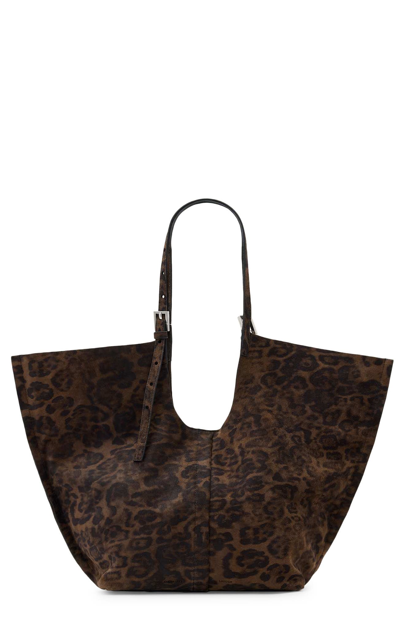 AllSaints Ara Leopard Print Leather Tote, Main, color, 