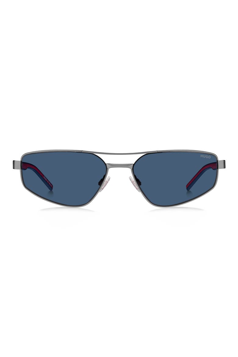 58mm Rectangular Geometric Sunglasses, Main, color, MATTE RUTHENIUM/ BLUE