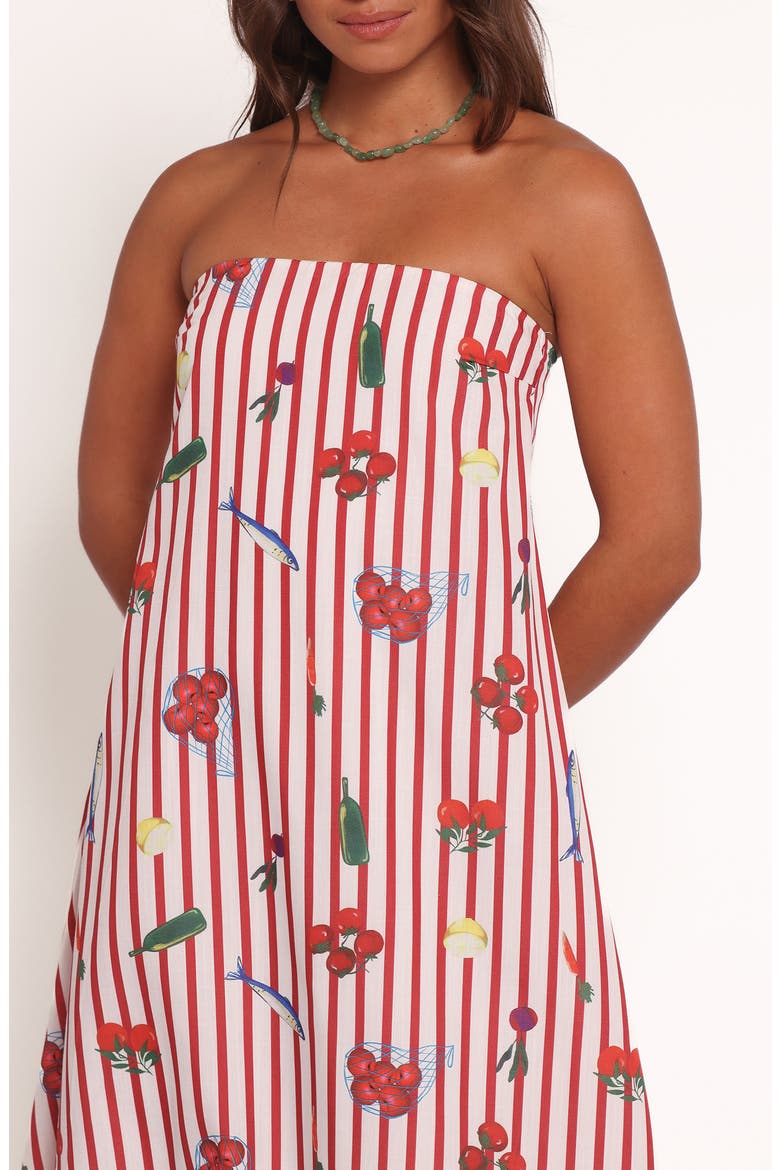 Soph Picnic Print Strapless Maxi Dress, Alternate, color, RED PICNIC STRIPE