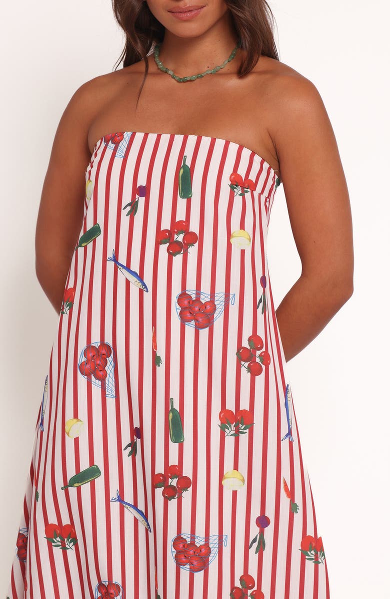 Petal & Pup Soph Picnic Print Strapless Maxi Dress, Alternate, color, Red Picnic Stripe