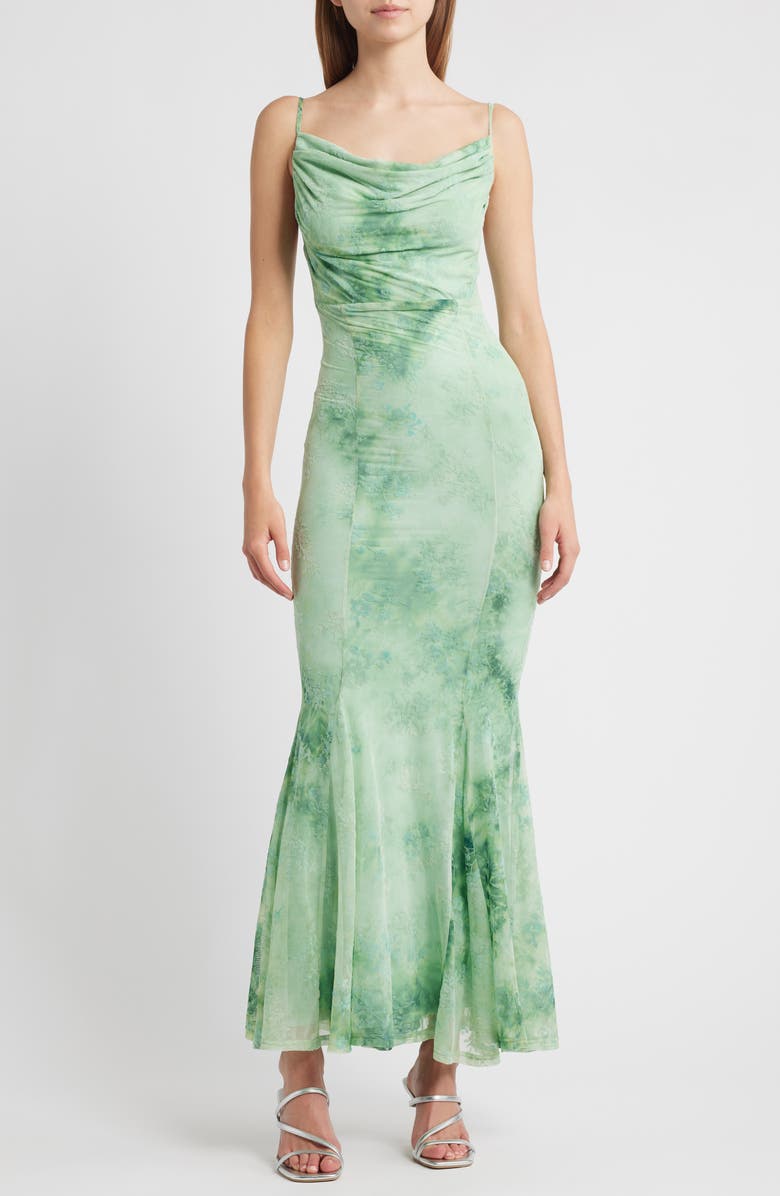 Rare London Floral Burnout Godet Pleat Maxi Dress, Main, color, 