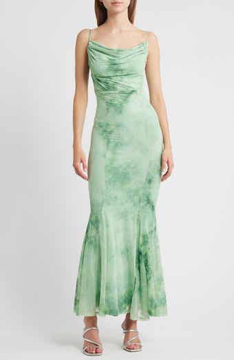 Floral Burnout Godet Pleat Maxi Dress
