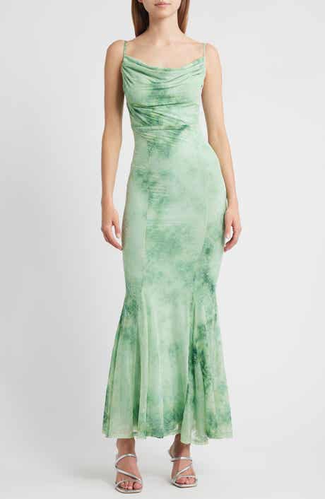 Floral Burnout Godet Pleat Maxi Dress