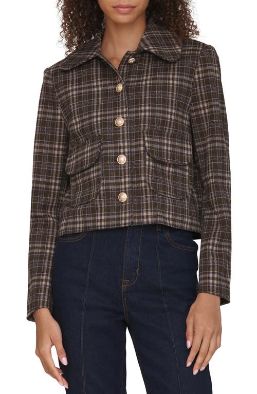 Bagatelle Plaid Crop Jacket In Brown
