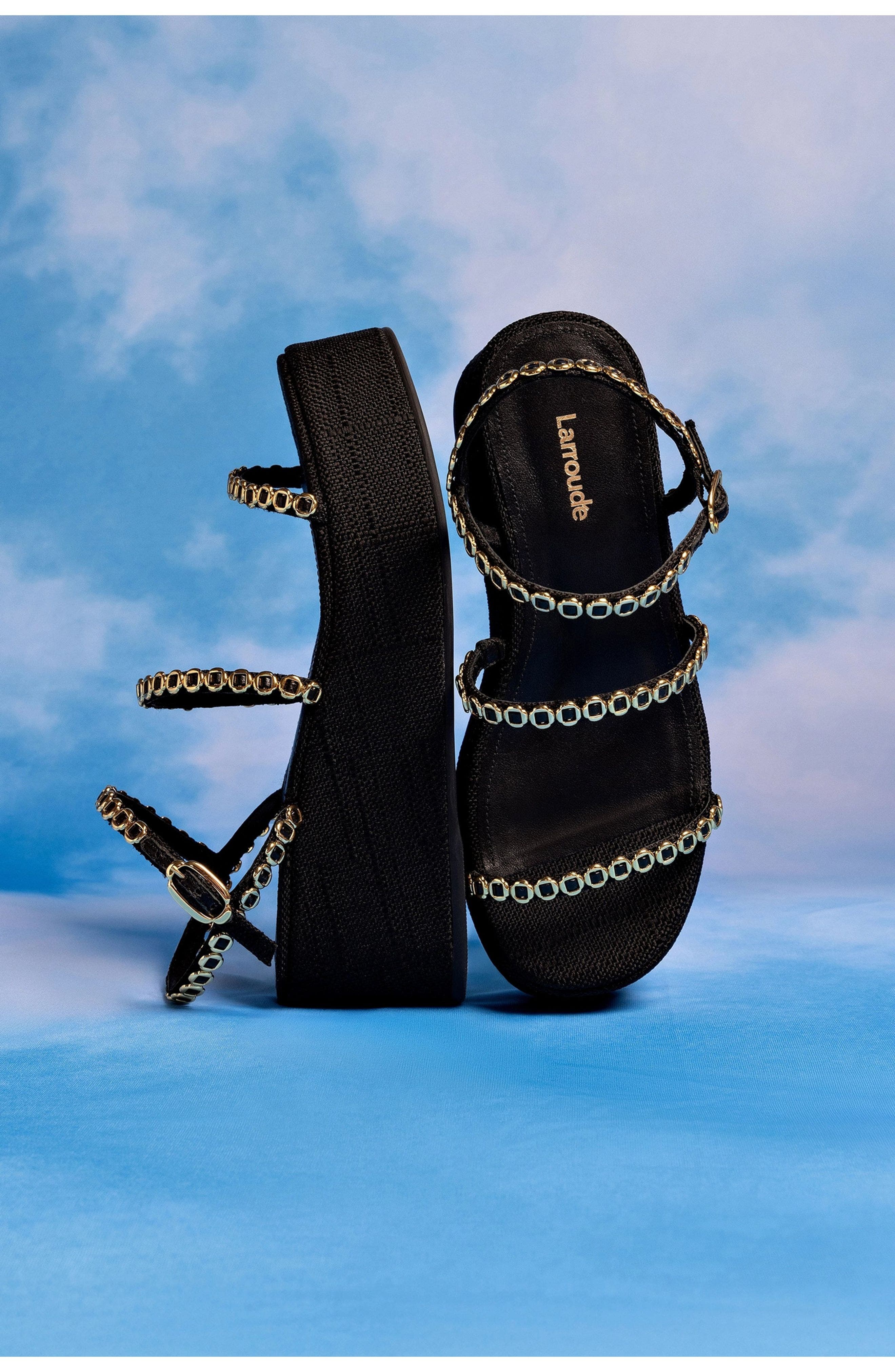 Larroudé Gio Milanina Flatform Sandal, Alternate, color, Black