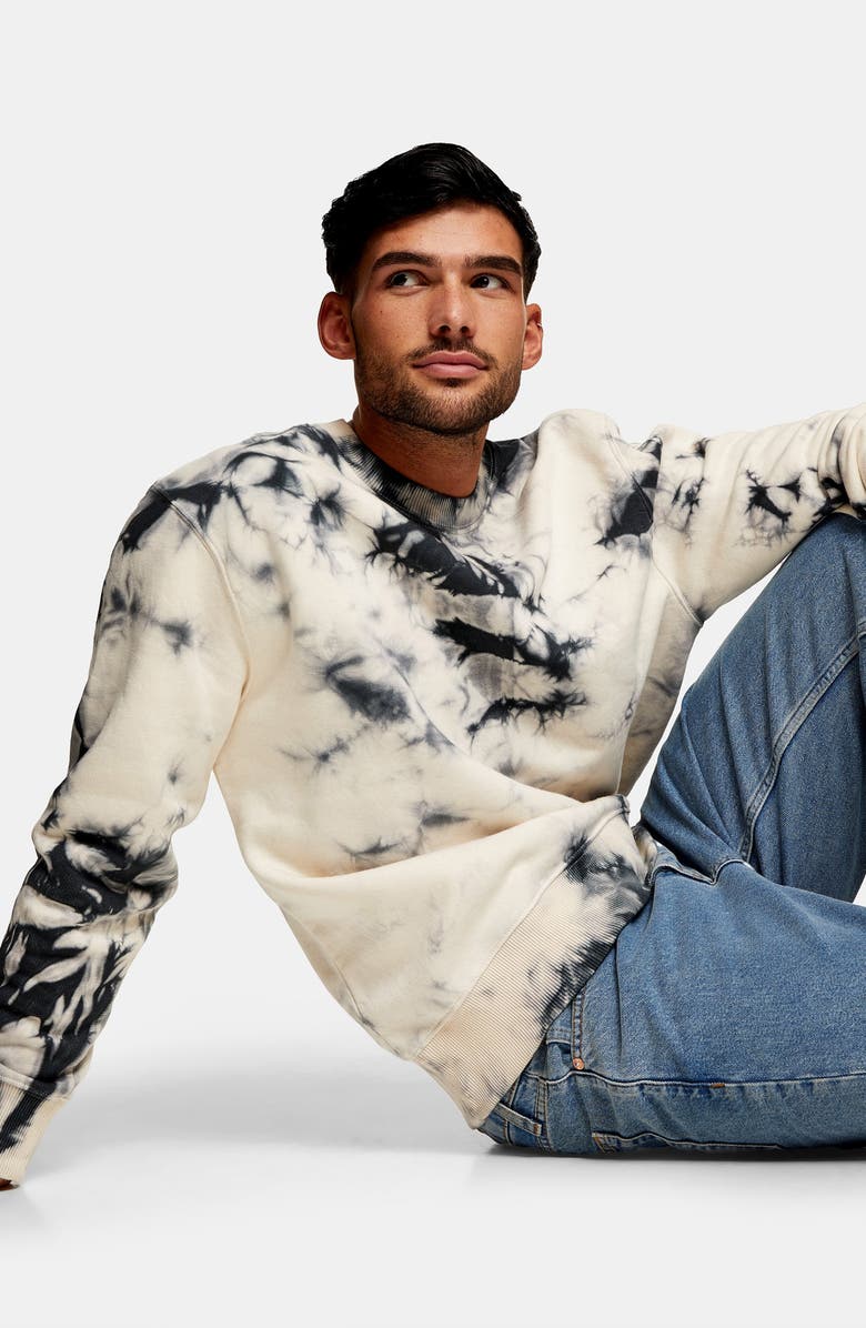 Topman Tie Dye Crewneck Sweatshirt, Alternate, color,