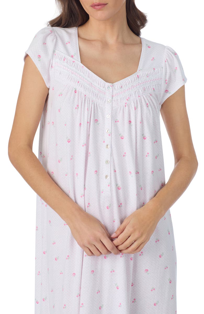 Eileen West Cap Sleeve Cotton Jersey Nightgown, Alternate, color, White/ Dot