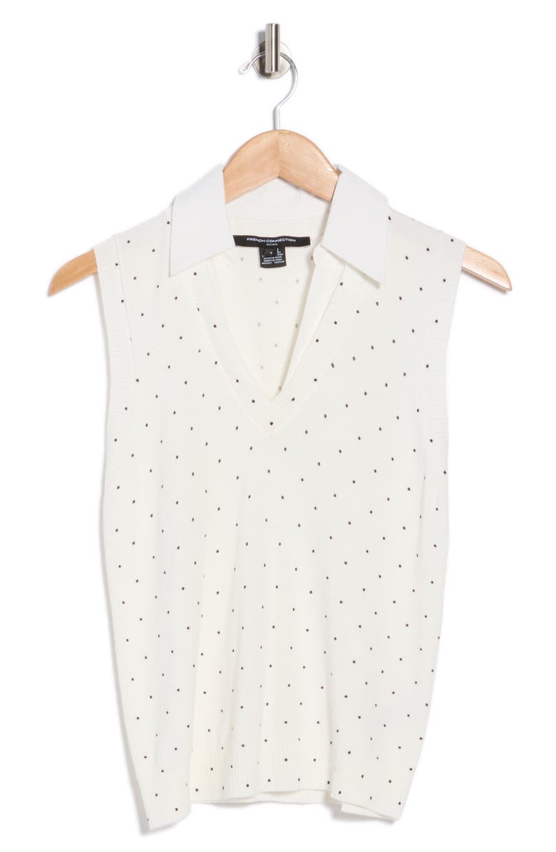 French Connection Mixed Media Sweater Vest, Alternate, color, Cream/ Black Polka Dot