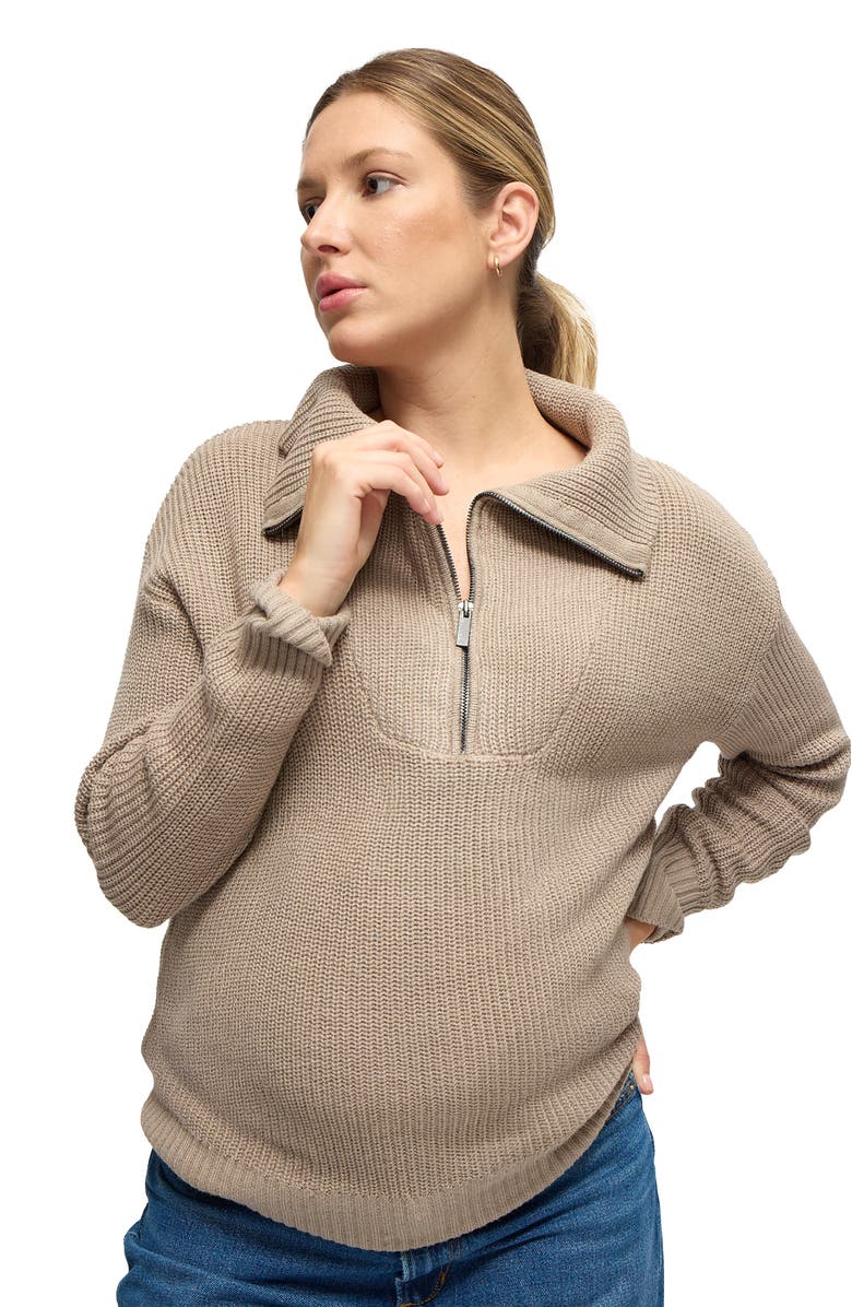 Ingrid & Isabel ZIP FRONT SWEATER, Alternate, color, Taupe