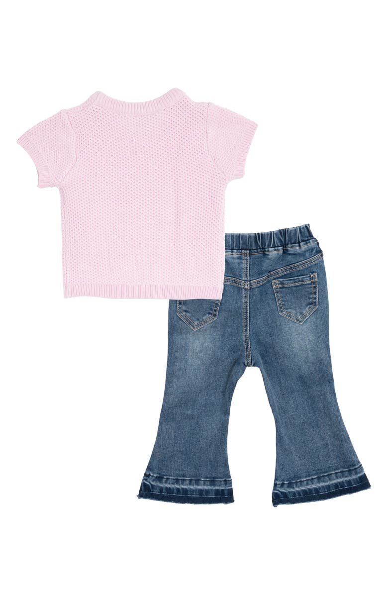 Rare Editions Short Sleeve Sweater & Flare Leg Jeans Set, Alternate, color, Pink