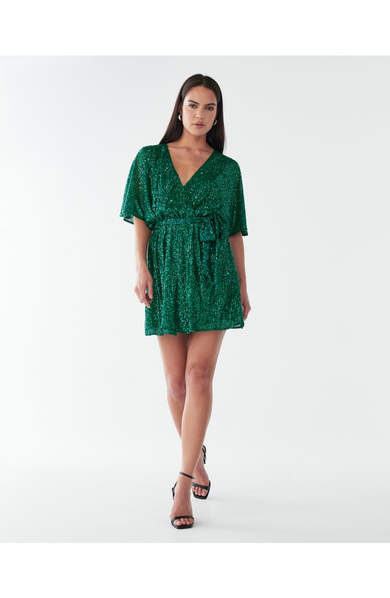 BWLDR Danae Mini Dress, Alternate, color, Emerald Sequin