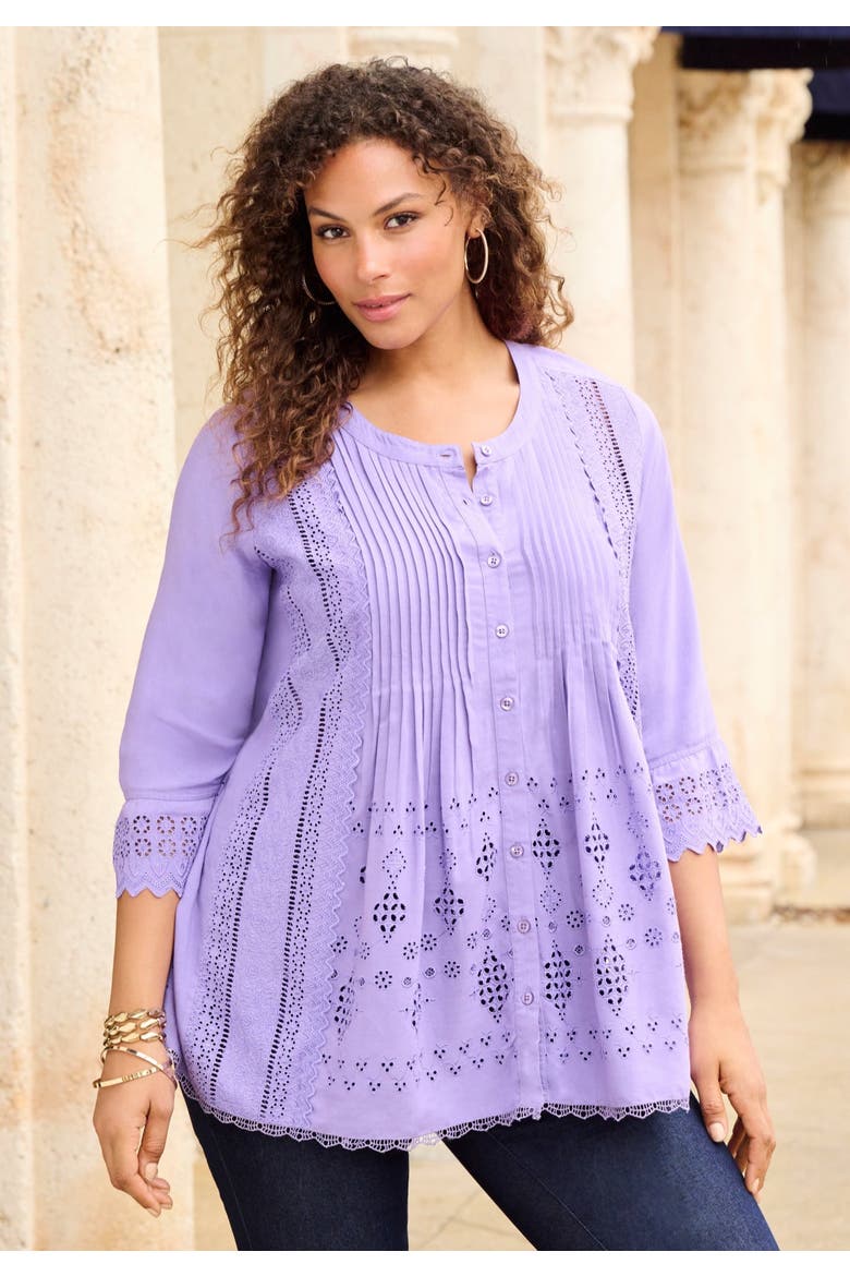 Eyelet Big Shirt, Alternate, color, DUSK BLUE