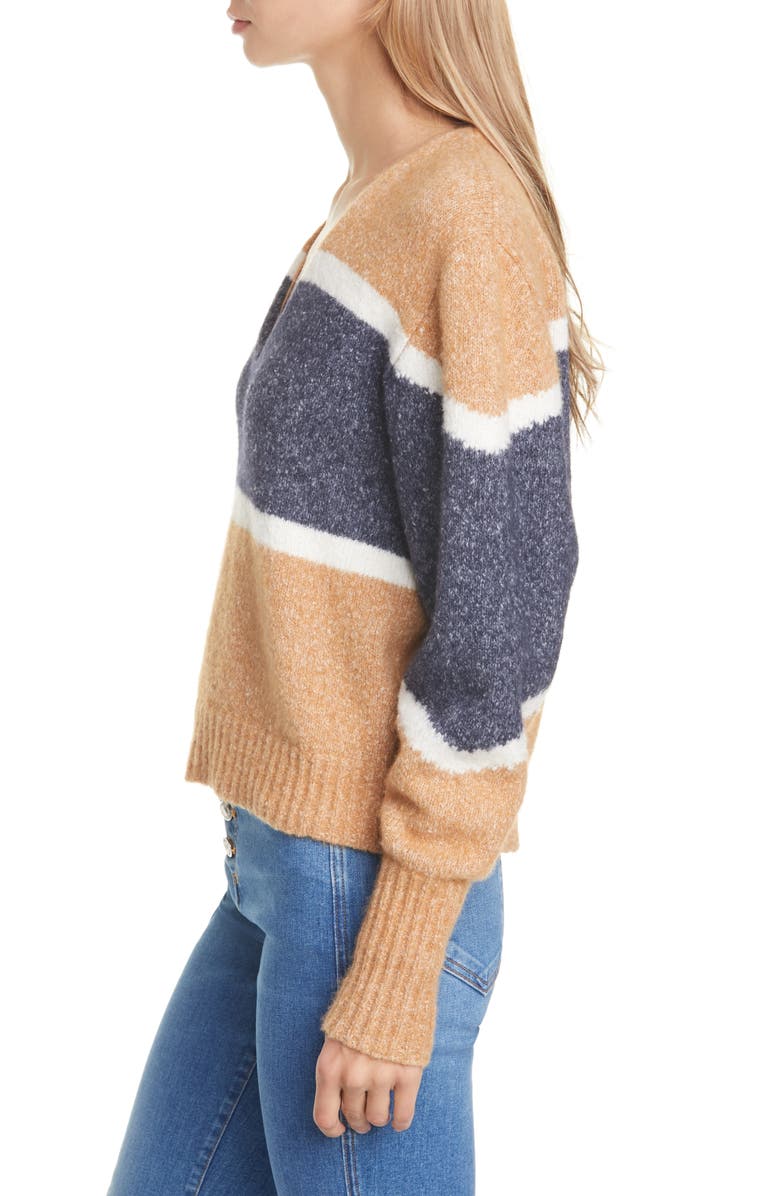 Veronica Beard Emilia Stripe V-Neck Sweater, Alternate, color, 