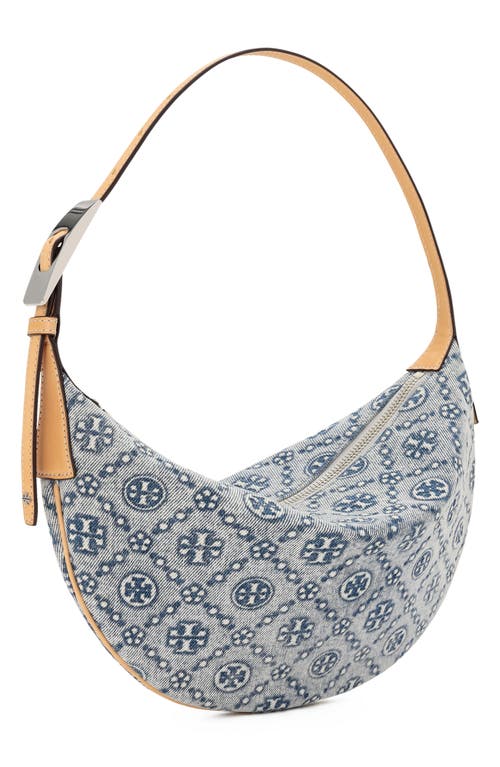 Tory Burch Small T Monogram Denim Balloon Bag In Blue