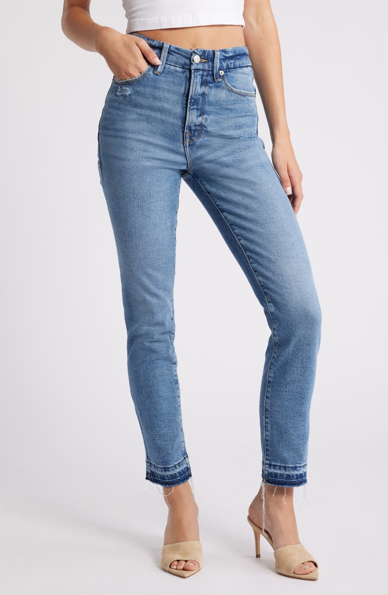 Good American Good Classic Distressed Release Hem Jeans, Main, color, Indigo662