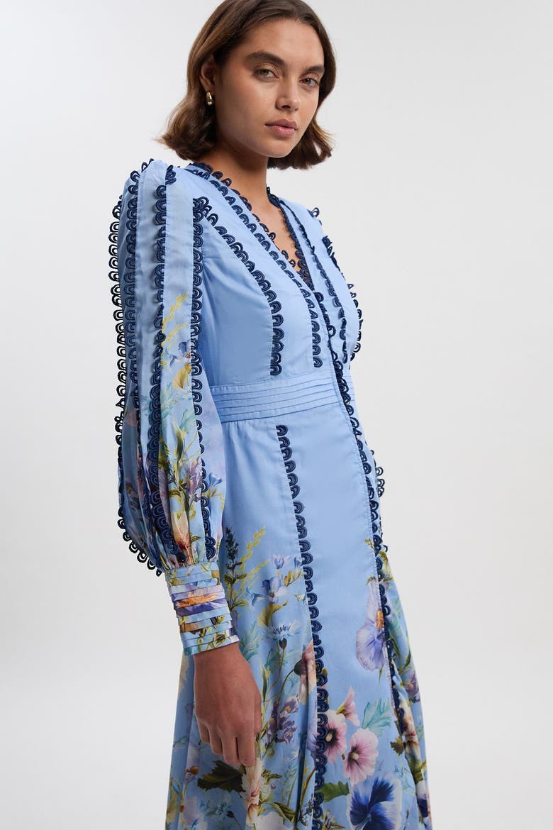 Trailing Floral Woven Plunge Maxi Dress, Alternate, color, Blue