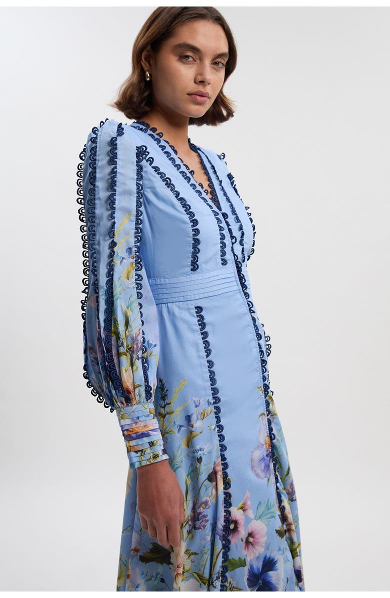 Karen Millen Trailing Floral Woven Plunge Maxi Dress, Alternate, color, Blue