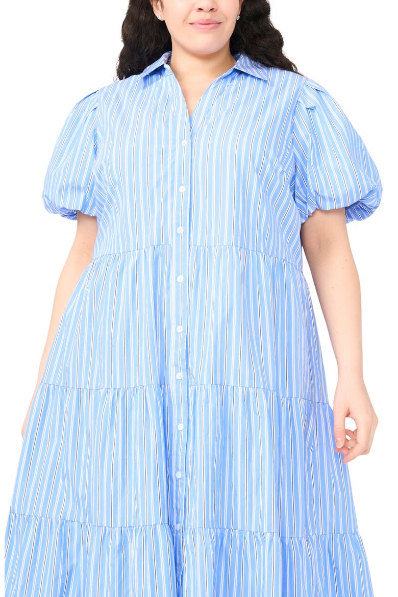 Stripe Tiered Cotton Shirtdress, Alternate, color, BELLFLOWER BLUE