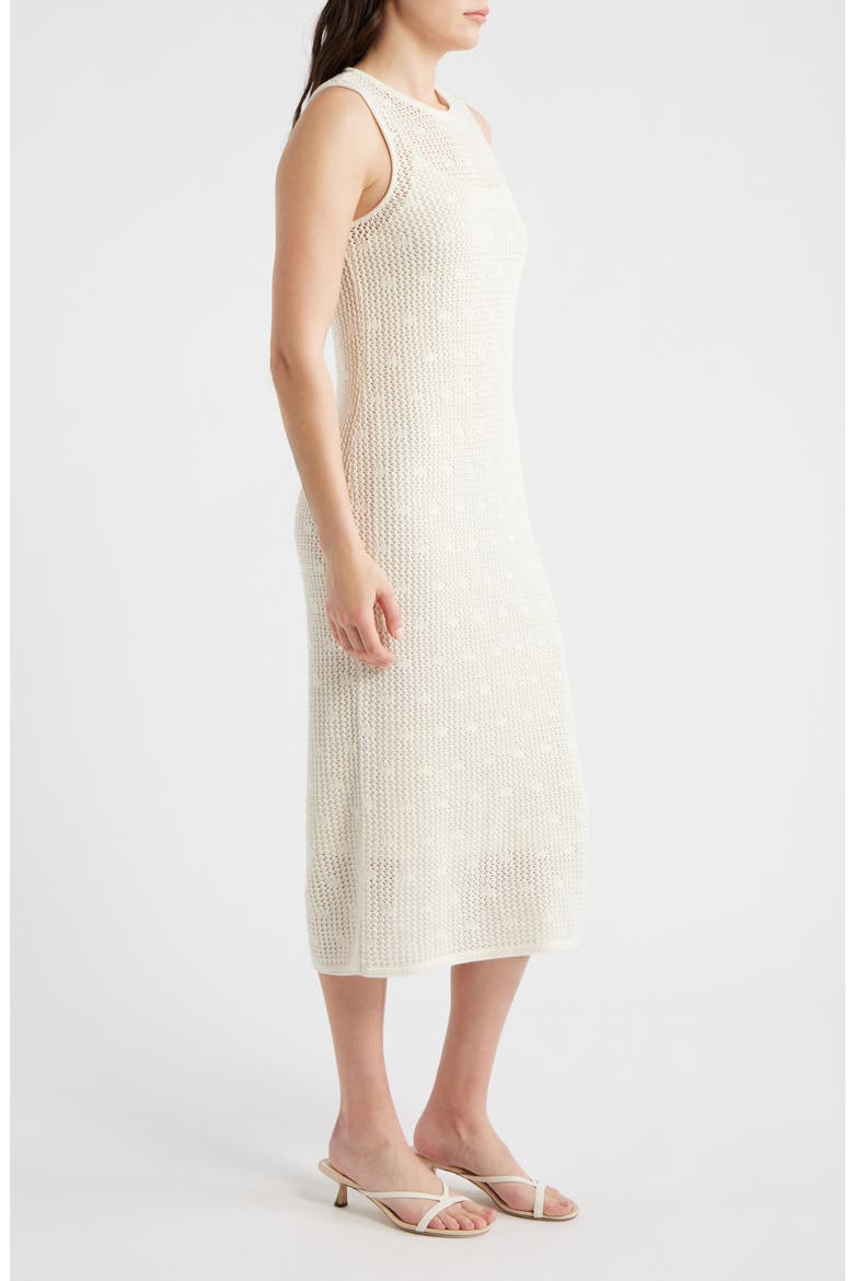 Open Stitch Cotton Blend Midi Dress, Alternate, color, EGGNOG