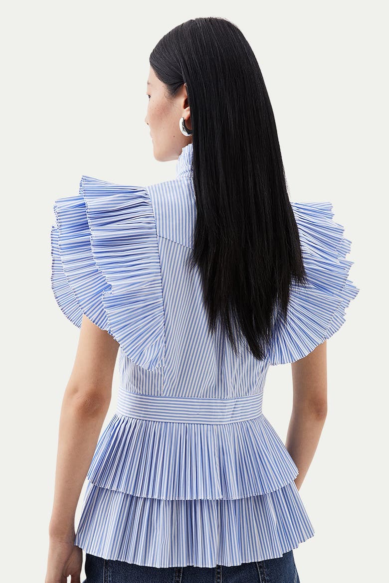 Sleeveless Striped Pleated Ruffle Blouse, Alternate, color, Stripe