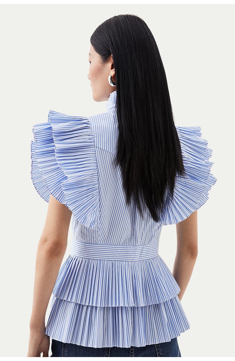 Karen Millen Sleeveless Striped Pleated Ruffle Blouse, Alternate, color, Stripe