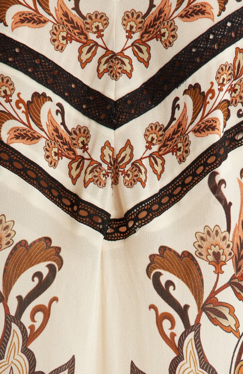 FARM Rio Majestic Garden Long Sleeve Lace Insets Trapeze Dress, Alternate, color, Sand