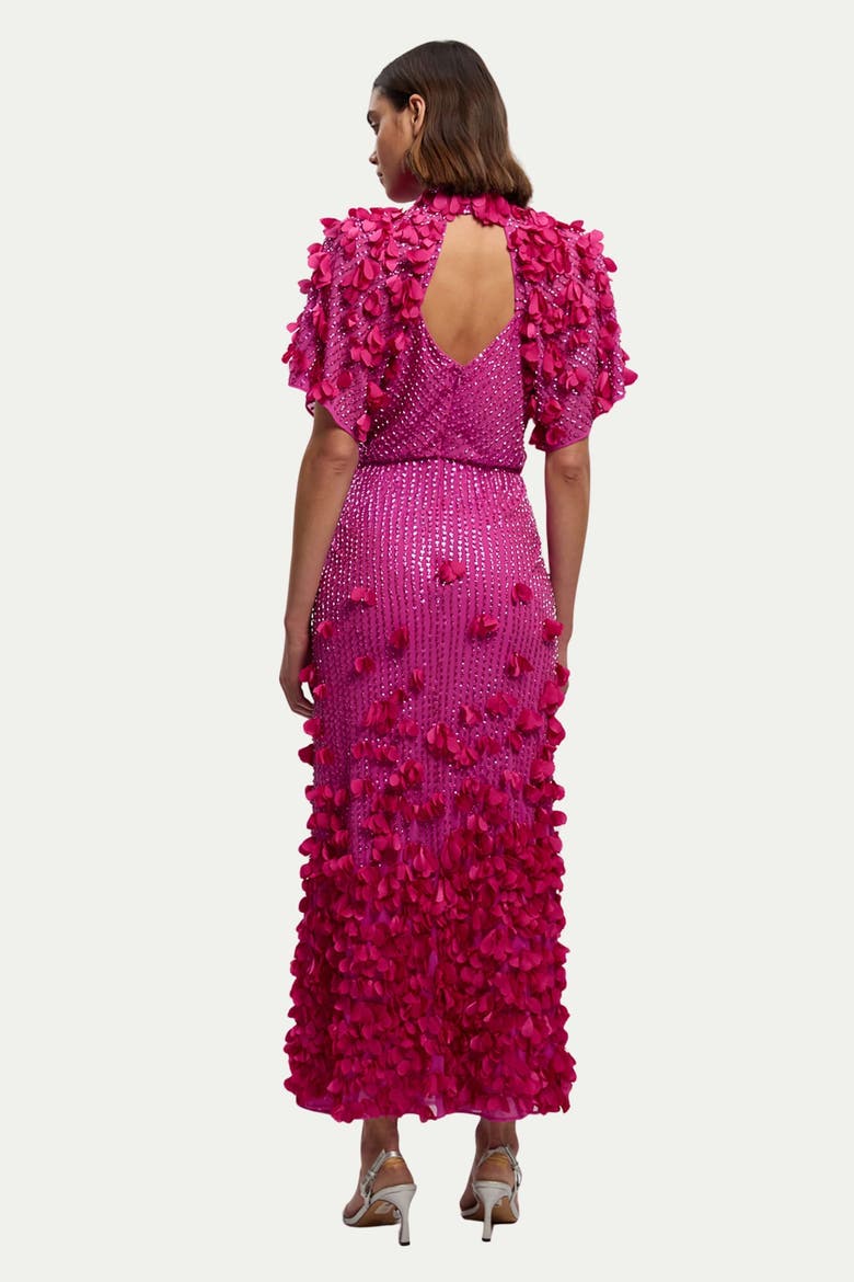 Crystal Applique Angel Sleeve Maxi Dress, Alternate, color, Hot Pink