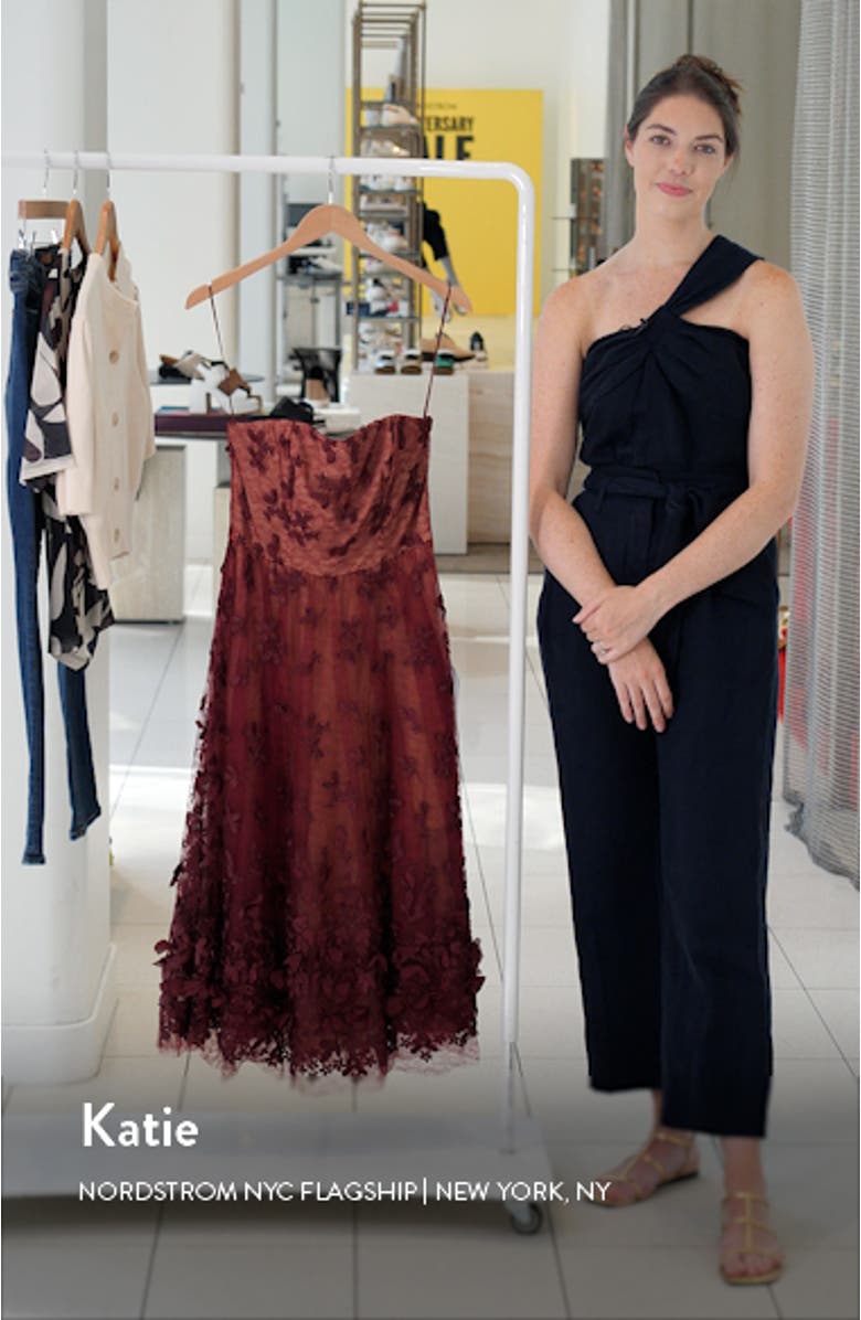 Kailyn Floral Appliqué Strapless Midi Dress, sales video thumbnail