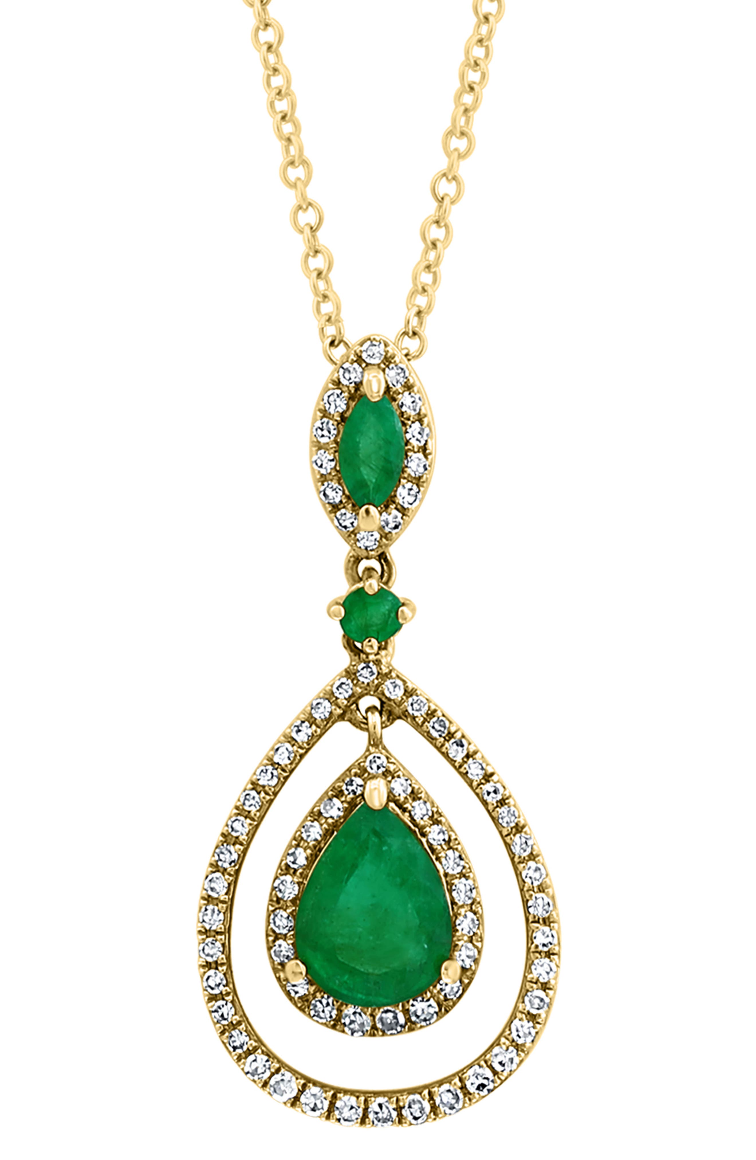EFFY 14K Yellow Gold Emerald Diamond Pendant Necklace - 0.27ct. (Women ...