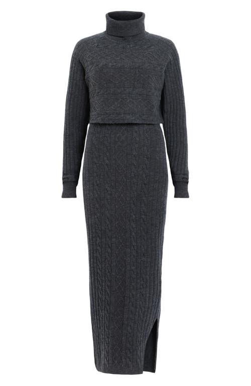 Allsaints Muriel 2-in-1 Knitted Slim Midi Dress In Cinder Black