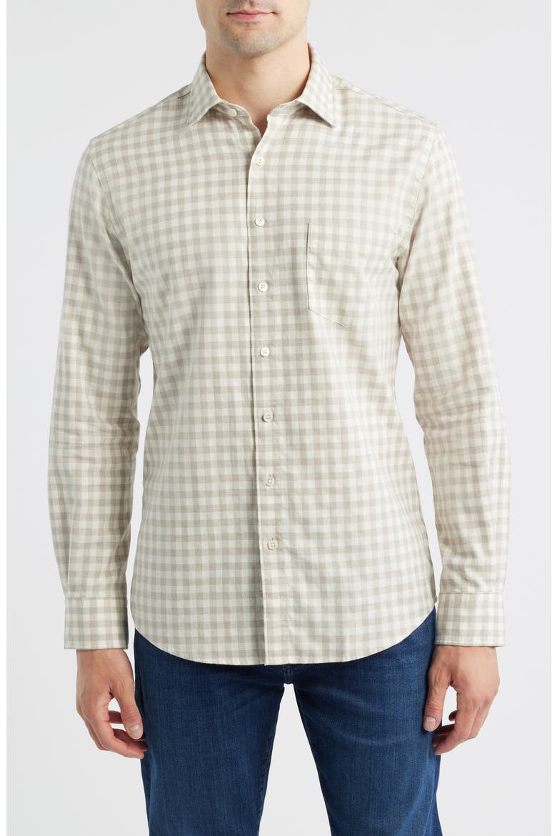 Haydon Gingham Cotton Button-Up Shirt, Main, color, STRAW