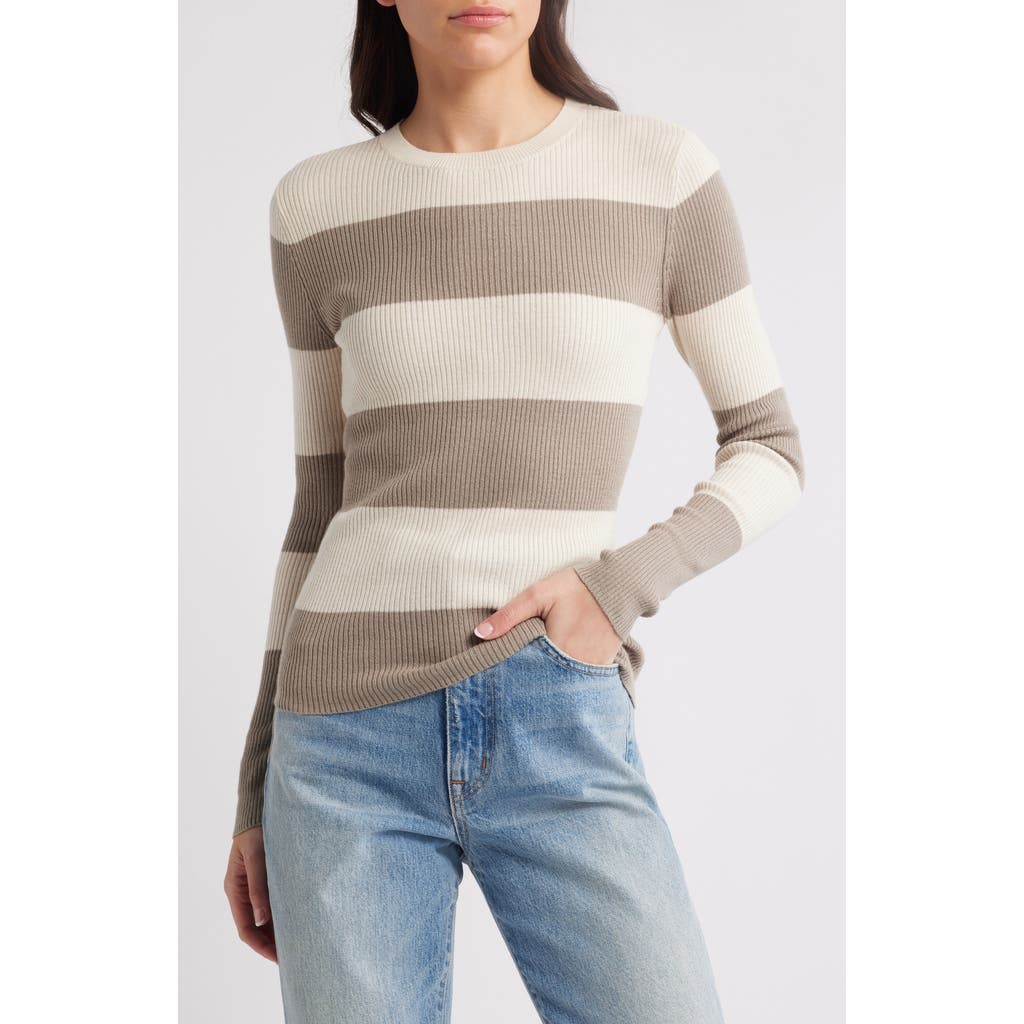 TREASURE & BOND TREASURE & BOND CREWNECK COTTON BLEND RIB SWEATER