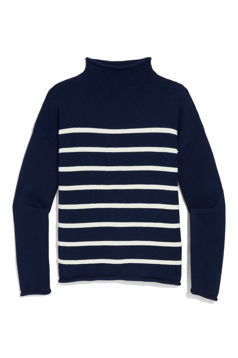 Striped Mock Neck Sweater, Main, color, NAUTICAL NAVY STRIPE
