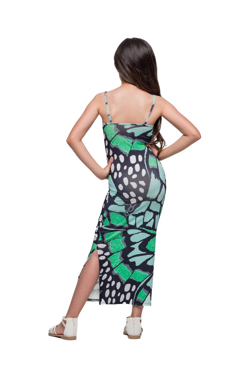 24sevenKid Butterfly Print Spaghetti Strap Maxi Dress, Alternate, color, Green Multi