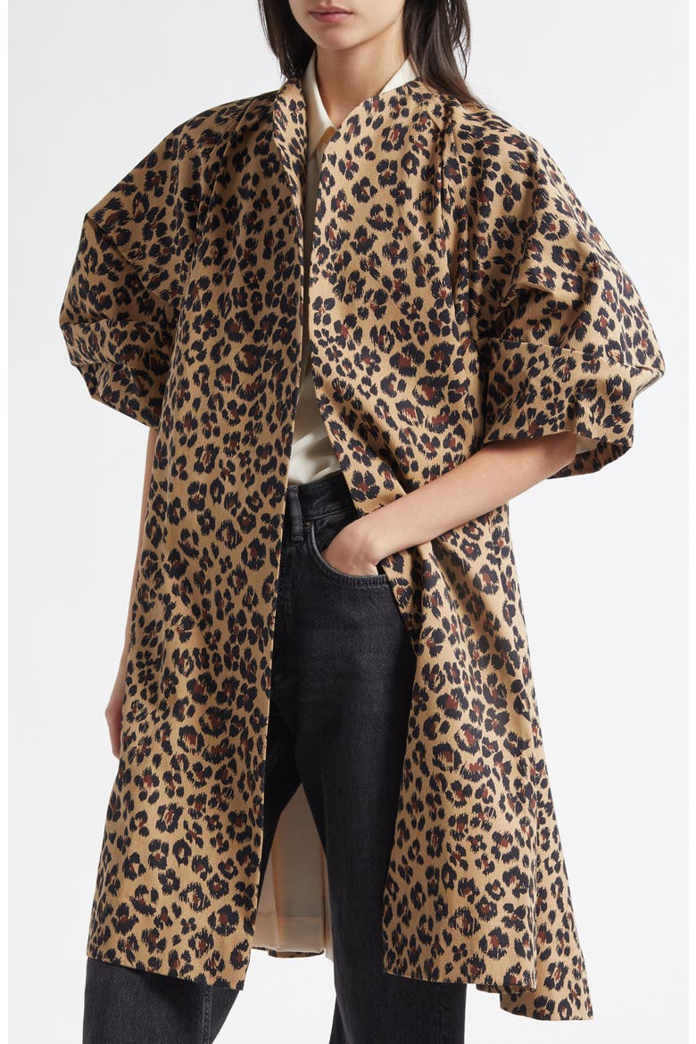 Josephine Gathered Sleeve Cotton Coat, Alternate, color, CHEETAH