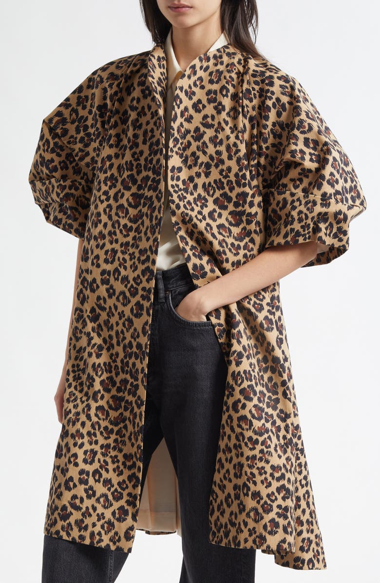 MILLE Josephine Gathered Sleeve Cotton Coat, Alternate, color, Cheetah