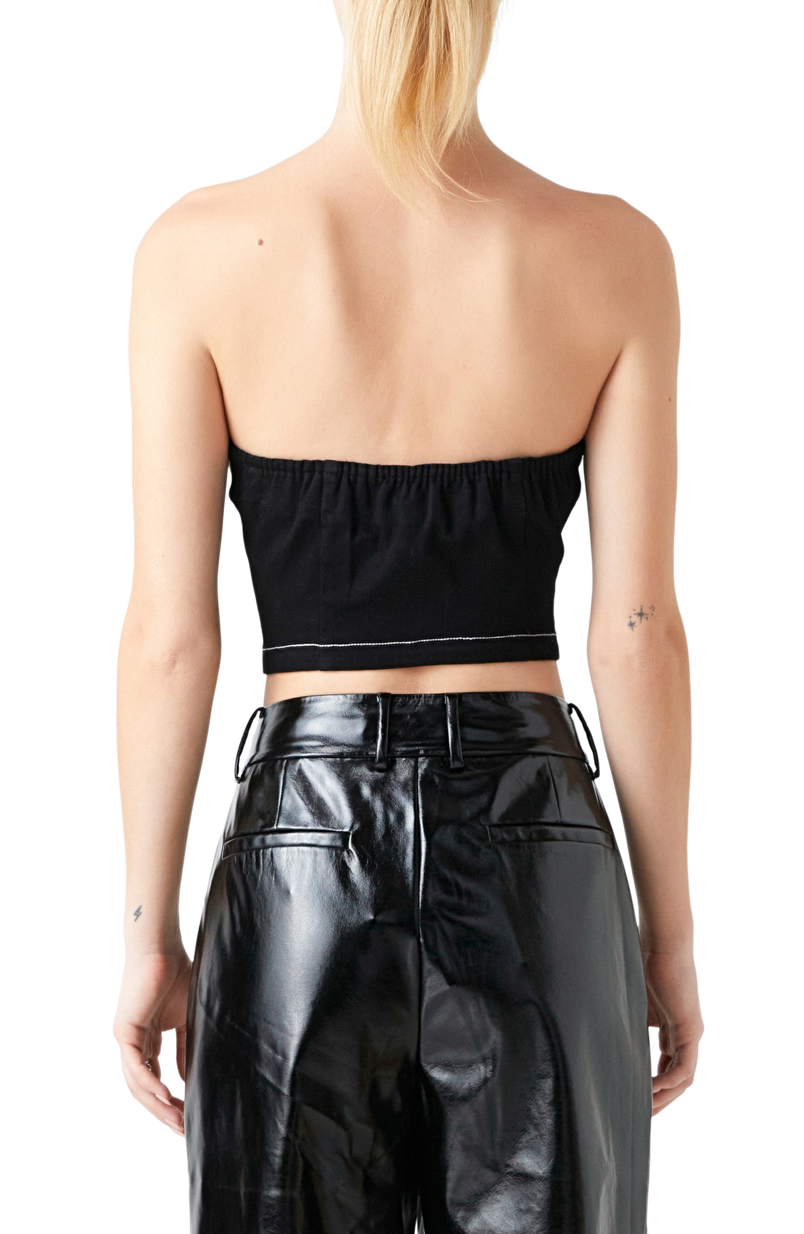 Zip Front Strapless Denim Top - image 2