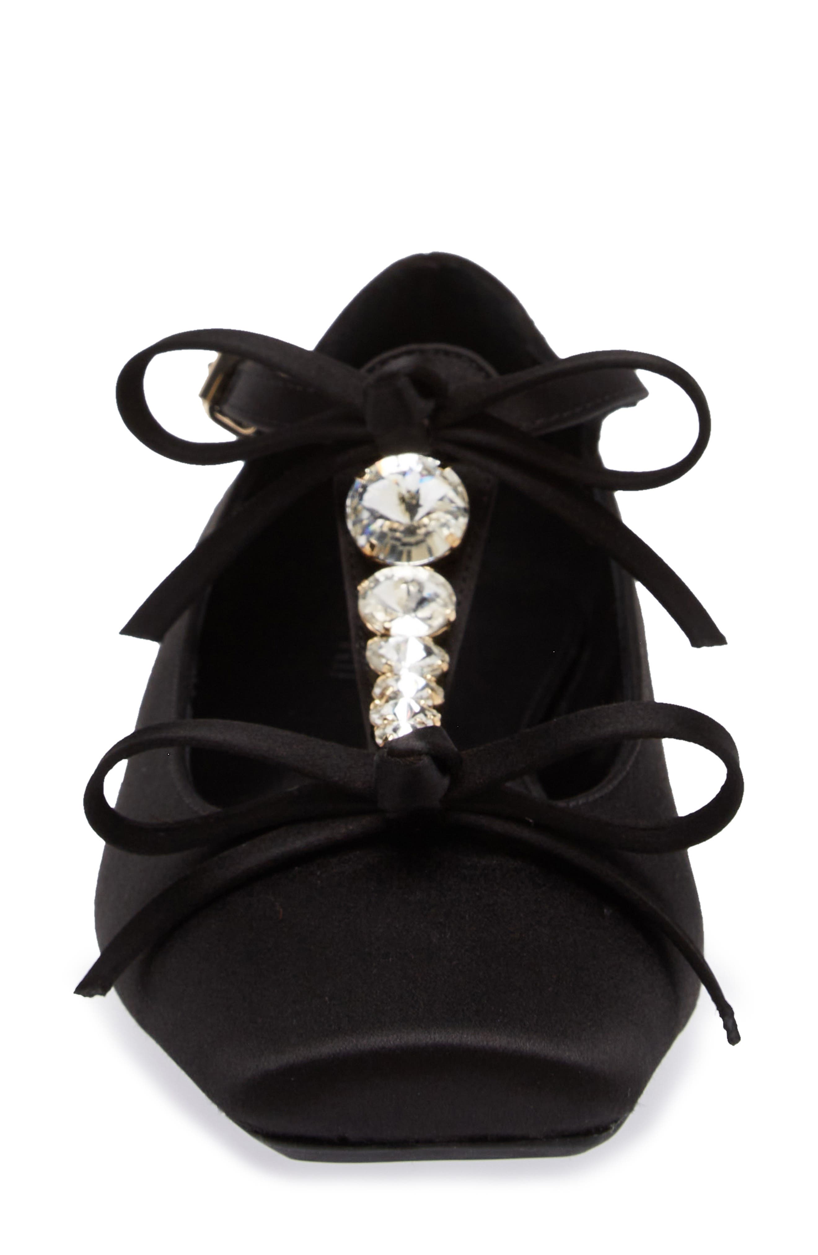 Giambattista Valli Rhinestone T-Strap Satin Ballet Flat, Alternate, color, Black/ Crystal 9100