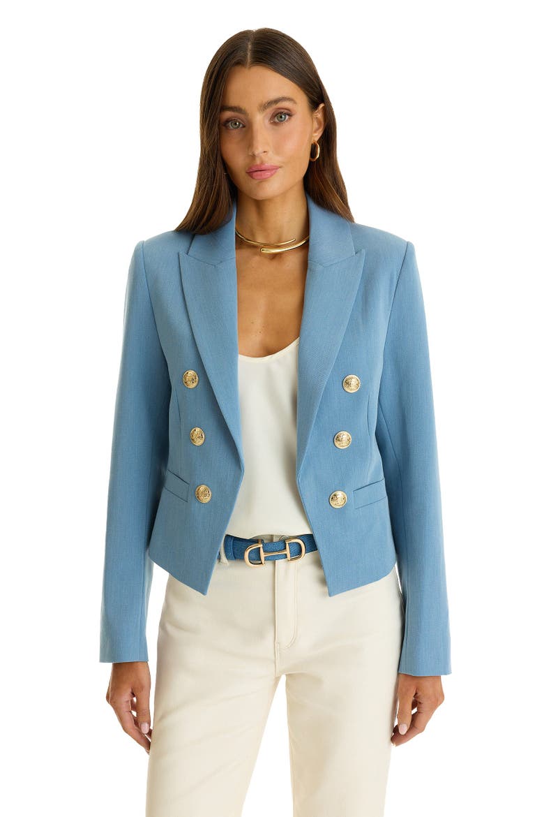 Gabrielle Tweed Double Breasted Blazer, Main, color, Serene Blue