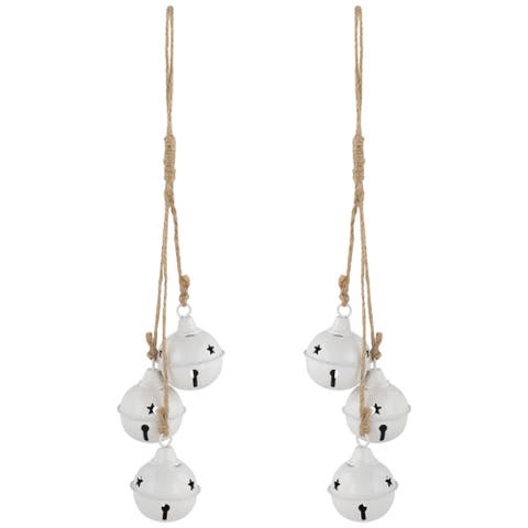 Cascading Christmas Jingle Bell Ornaments - 13.5" - White - Set of 2