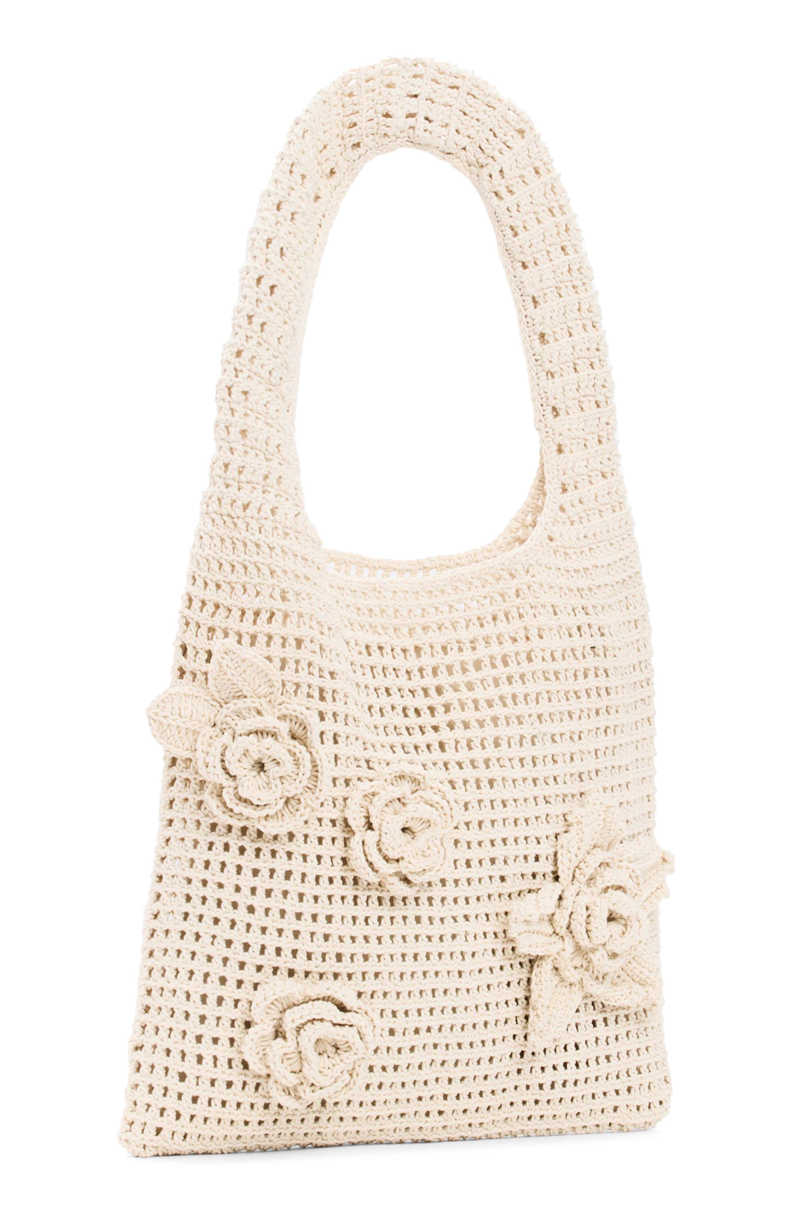 Desigual Crochet Flower Cotton Shoulder Bag, Alternate, color, Light Beige