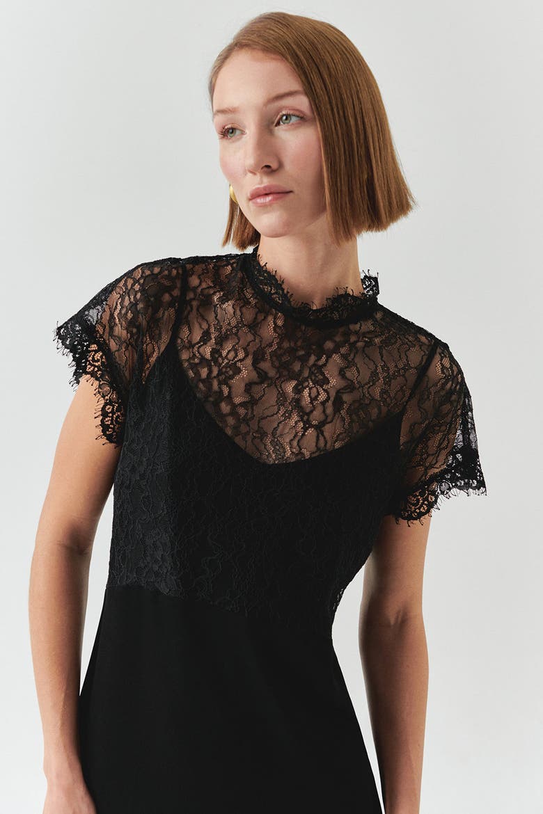 Iyla Crew Neck Midi Dress, Alternate, color, BLACK