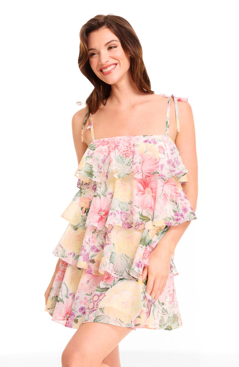 Dress the Population Pixie Tiered Minidress, Alternate, color, Ivory Multi