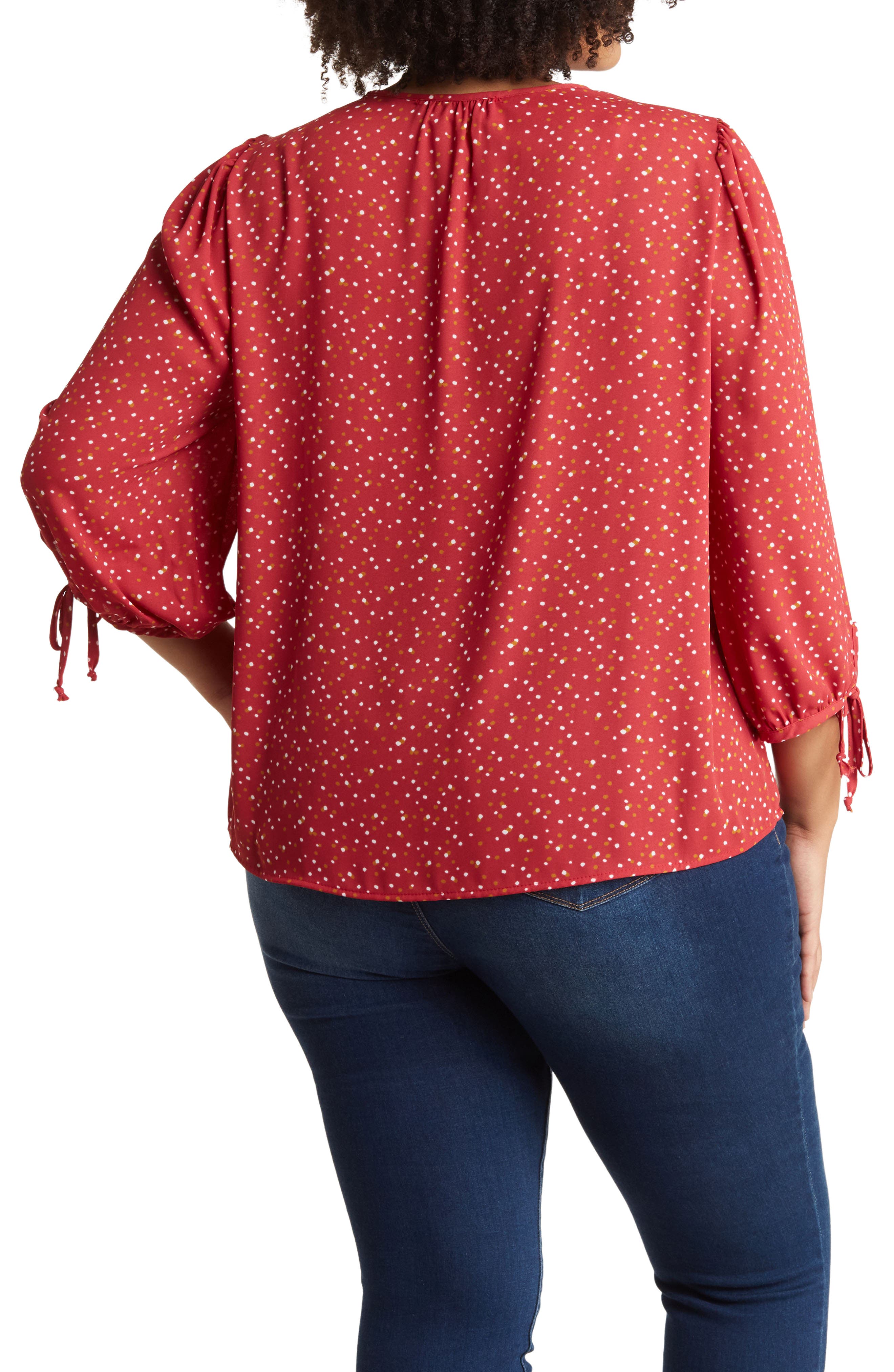 Polka Dot V-Neck Blouse - image 2