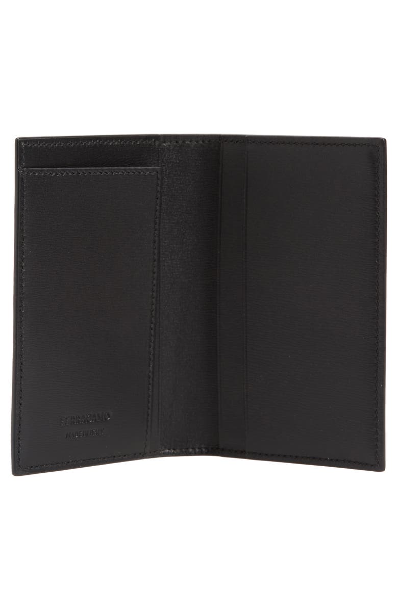 FERRAGAMO Vertical Bifold Leather Card Holder, Alternate, color, Nero