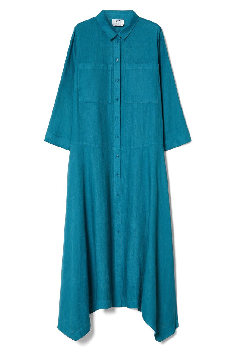 Valpe Shark-Bite Hem Linen Shirtdress, Alternate, color, TURQUOISE