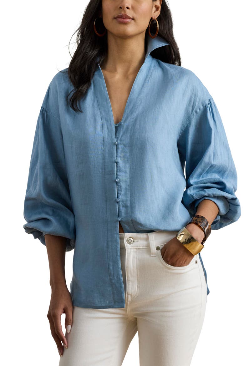 Relaxed Fit Linen Button-Up Shirt, Main, color, BLUE NOTE