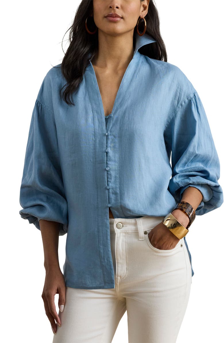 Lauren Ralph Lauren Relaxed Fit Linen Button-Up Shirt, Main, color, Blue Note