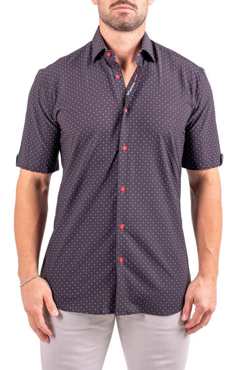 Galileo Resistance Dot Print Short Sleeve Button-Up Shirt